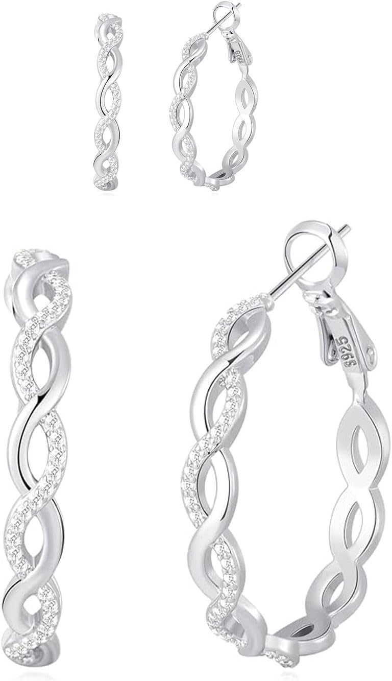 Senteria 925 Sterling Silver Earrings Hoops for Women Lightweight Twisted Hoop Earrings With Cubic Zirconia Hypoallergenic Hoops Earrings (20/30/40/50/60MM) - Image 1